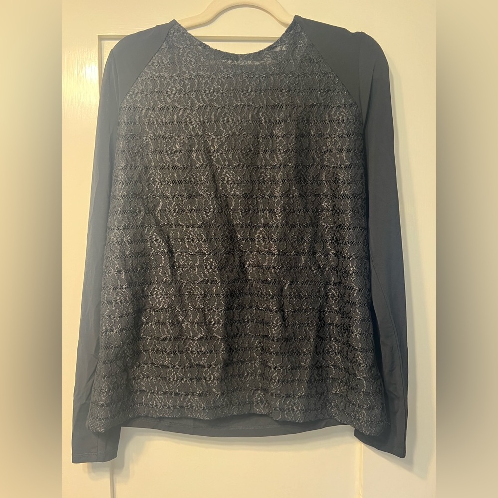 Ann Taylor Black Blouse With Lace Accent (L)